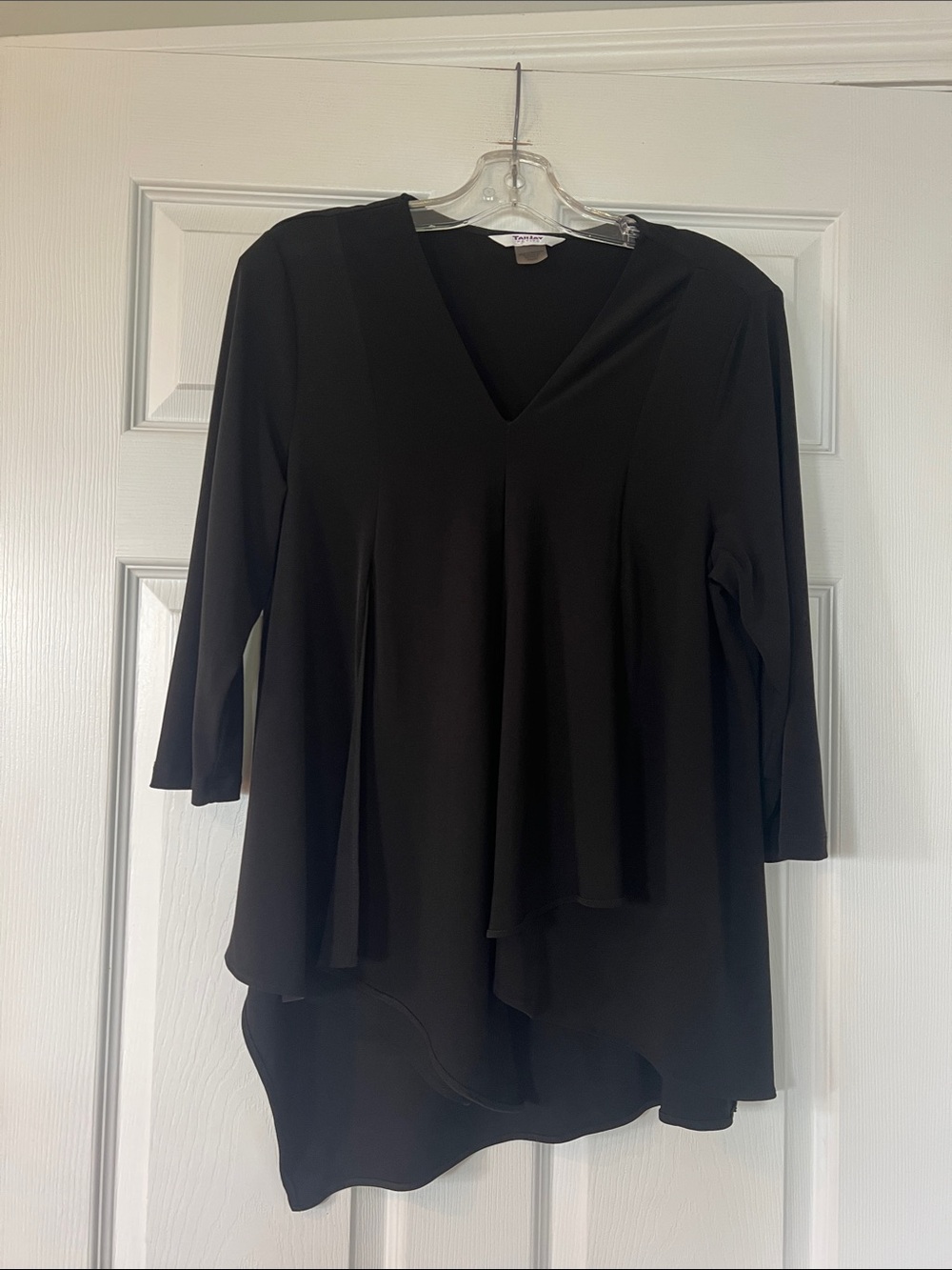 TanJay Black V-Neck Asymmetrical Draped Tunic
